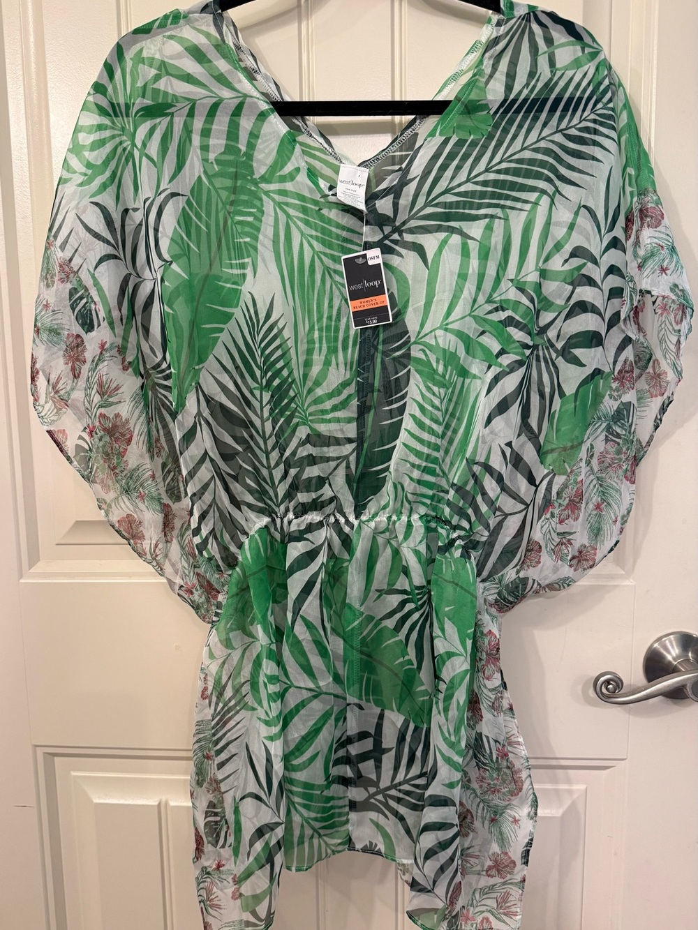 west loop Green and White Tropical Leaf Cover-Up